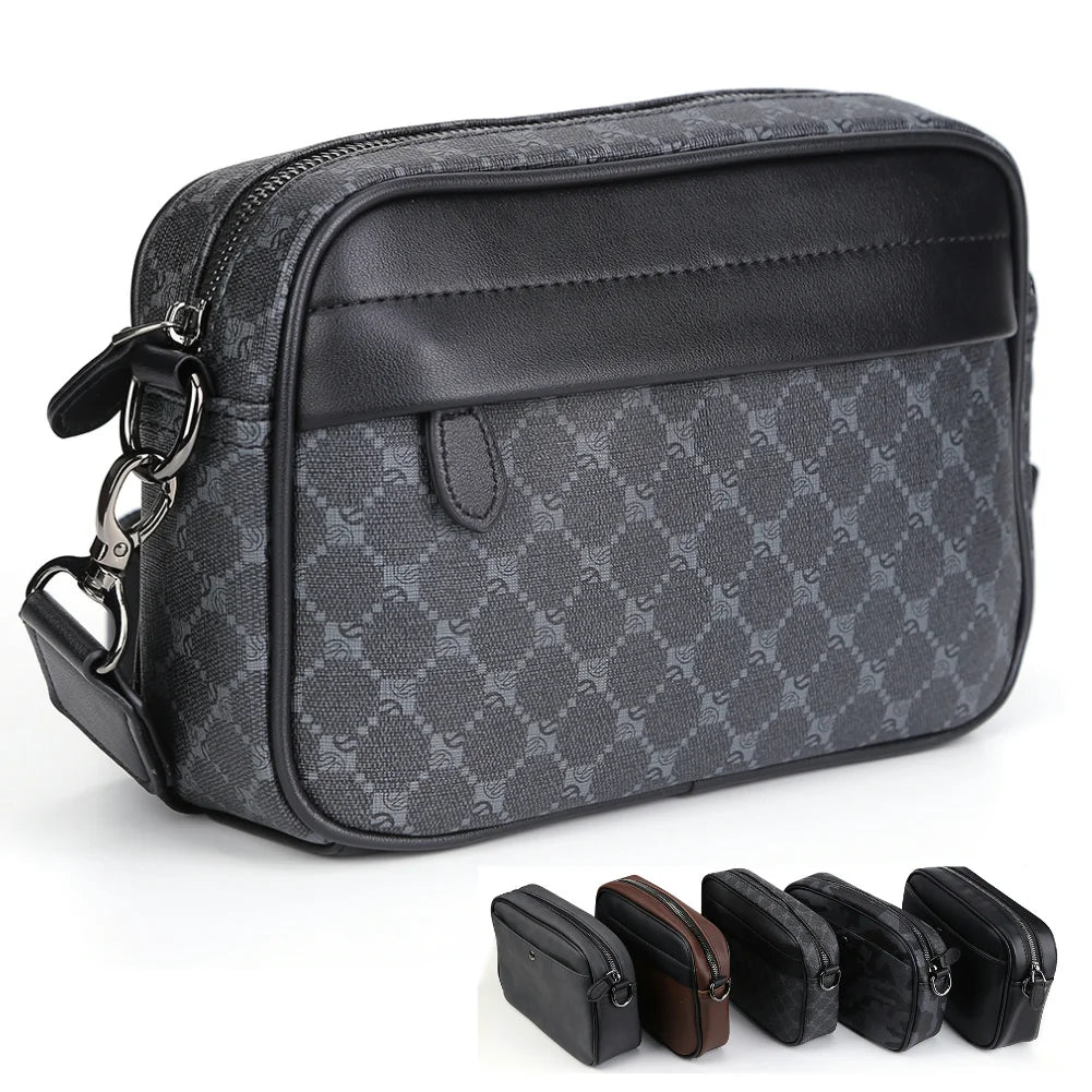 Men’s Classic Pattern Crossbody Bag – Elegant Business Shoulder Purse with Wide Strap | Small Square Travel Sling Bag for Work & City Life