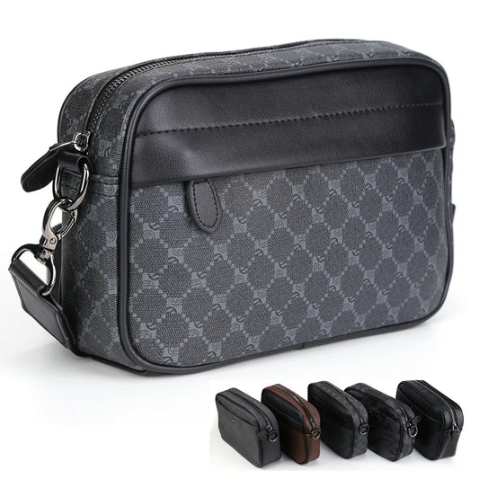 Men’s Classic Pattern Crossbody Bag – Elegant Business Shoulder Purse with Wide Strap | Small Square Travel Sling Bag for Work & City Life