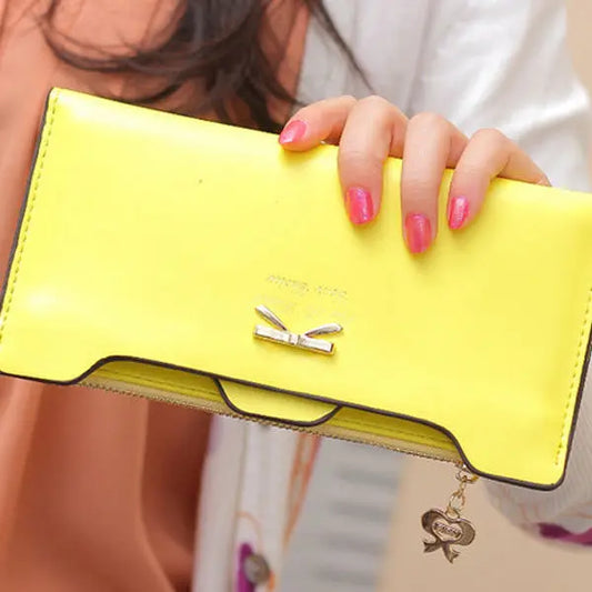Women’s PU Leather Long Wallet – Cute Bowknot Clutch with Zipper, Multi-Card Slots, Coin Purse & Phone Holder