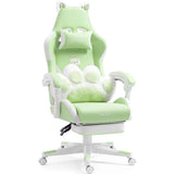 Gaming Chair with Cat Paw Lumbar Cushion & Cat Ears – Ergonomic Reclining PC Chair for Girls, Teens & Kids, Green