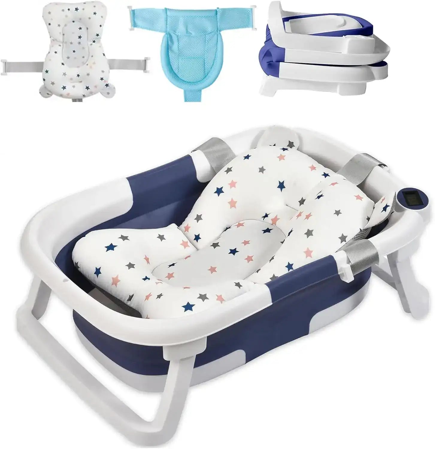 Foldable Baby Bathtub with Thermometer & Floating Cushion – Newborn to Toddler (0-36 Months)