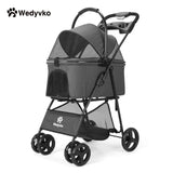 Wedyvko Luxury Detachable Pet Stroller & Rolling Carrier – Four-Wheeled Universal Dog Cart with Cup Holder and Travel Bag