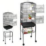59" Rolling Bird Cage – Spacious Home with Stand & Pull-Out Tray for Cockatiels, Parakeets, Finches & Canaries