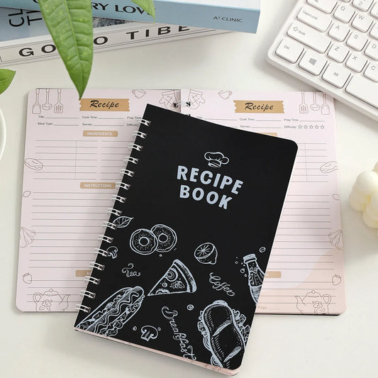 Recipe Journal with Black Cover – Healthy Eating Planner & Personal Cookbook with Stickers (48 Sheets)