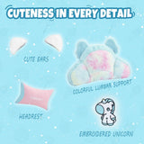 Cute Gaming Chair with Cushion & Decorated Ears – Ergonomic Reclining Computer Chair for Girls, Teens & Kids, Blue/Pink