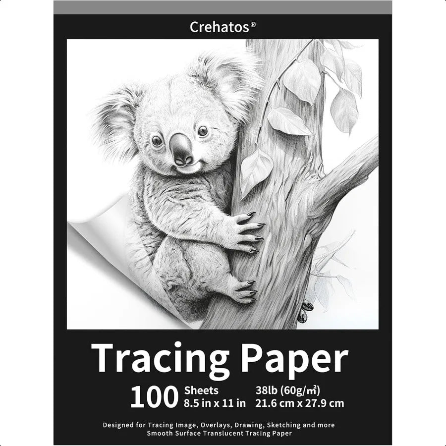 Crehatos 8.5×11″ Translucent Tracing Paper Pad – 100 Sheets 60 gsm Vellum Art Paper