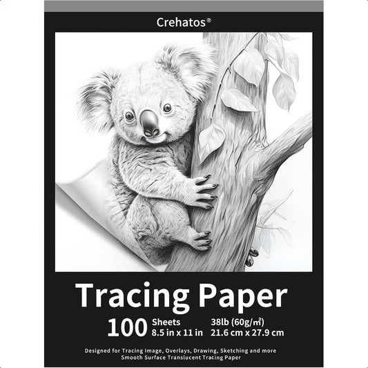 Crehatos 8.5×11″ Translucent Tracing Paper Pad – 100 Sheets 60 gsm Vellum Art Paper