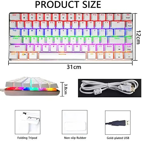 80% Mechanical Gaming Keyboard & Mouse Combo – Rainbow Backlit Keyboard with 12,000 DPI Honeycomb Gaming Mouse & Mousepad