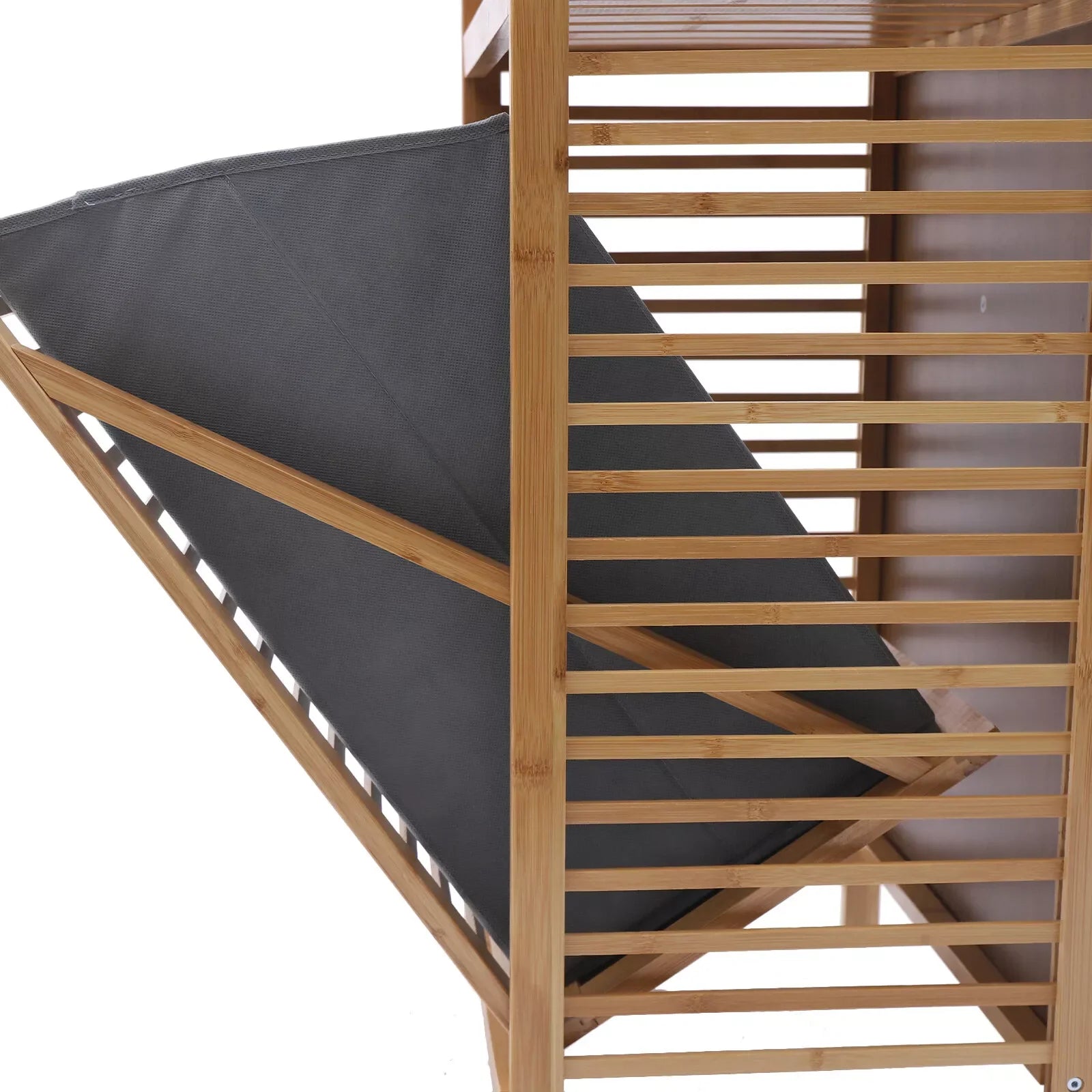 Fabric & Bamboo Laundry Hamper Cabinet – Tilt-Out Basket Storage with 2-Tier Shelf for Bathroom or Bedroom