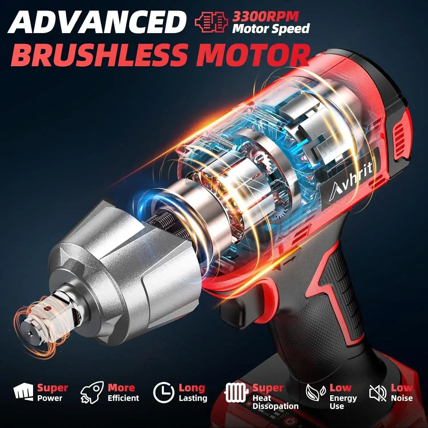 Cordless 1/2″ Drive Impact Wrench – 480 ft-lbs (650 N·m) Max Torque with 4000 mAh Battery & 4 Sockets