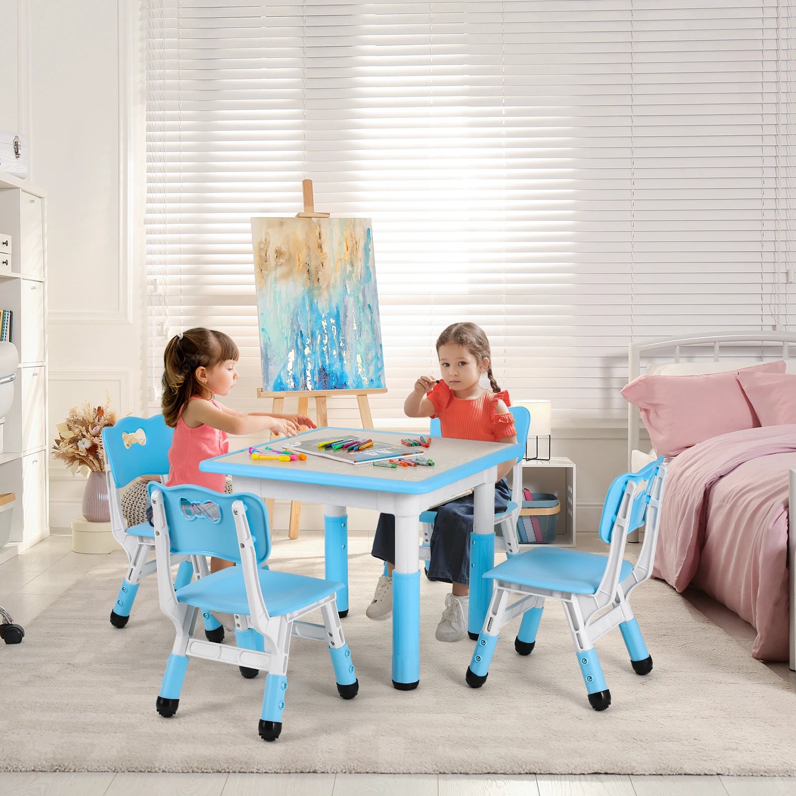 AOOU Kids Table & 4-Chair Set – Height Adjustable Multi-Activity Art & Study Table for Age 2-10 🎨