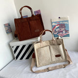 Women’s corduroy tote bag – large-capacity fashion handbag with multiple pockets, top-handle & crossbody design for everyday use