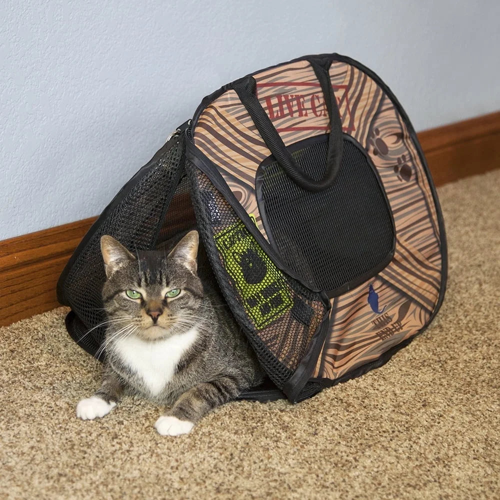 Collapsible Lightweight Cat Carrier with Zipper Lock – Portable Travel Bag for Cats & Kittens with Ventilated Mesh Panels