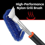 “Grill Brush & Scraper – Safe Nylon Bristles Triple Scrubber for BBQ Cleaning Cast Iron, Porcelain & Weber Gas Grates”