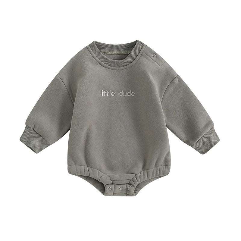 Toddler Boys Sweatshirt Bodysuit – Long-Sleeve Round-Neck with Letter Embroidery (0-18 M)