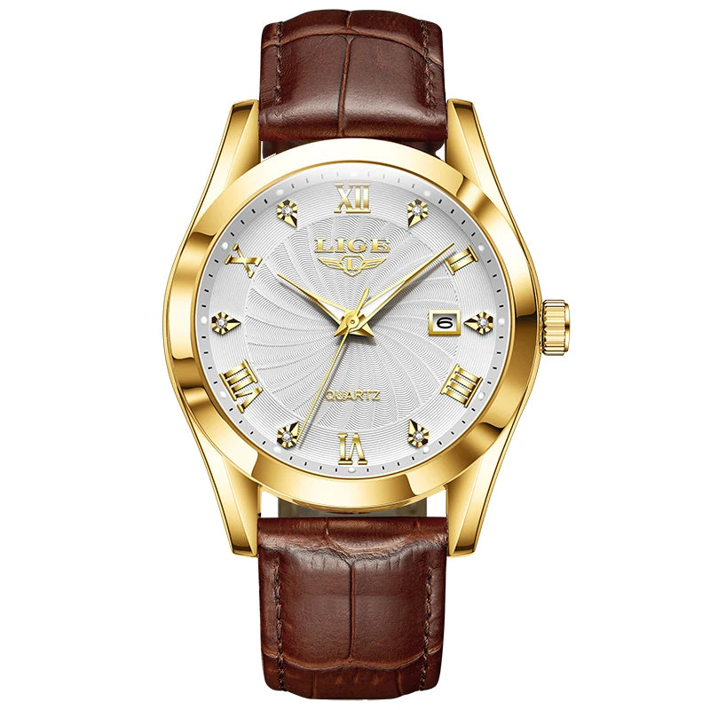 2025 LIGE Men’s Waterproof Luxury Watch – Luminous Leather Quartz Sports Wristwatch for Men ⌚✨
