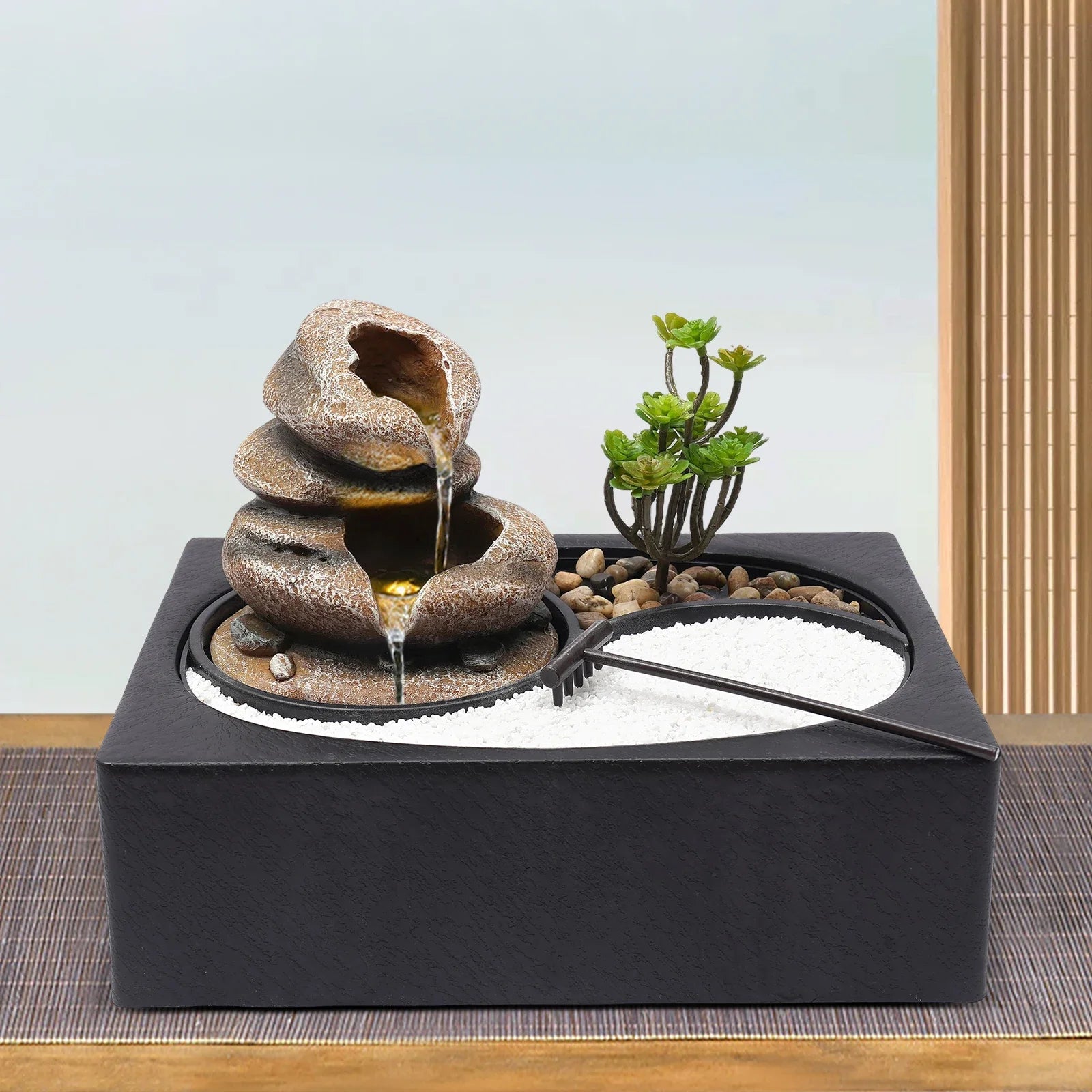Tabletop Rock Water Fountain with LED Light – Indoor Zen Waterfall Décor for Desk & Home Relaxation