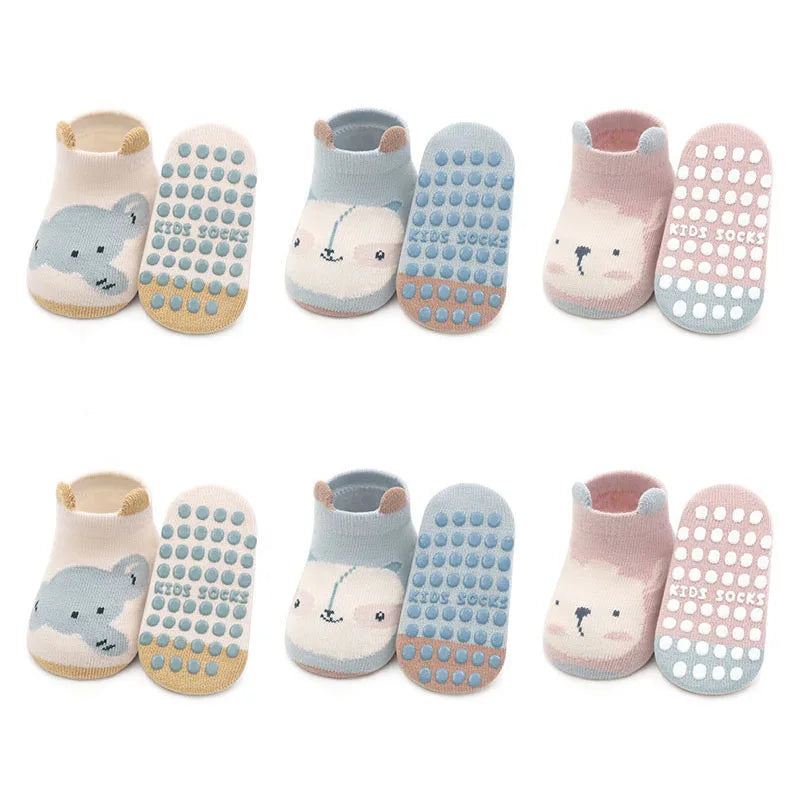 6-Pairs Kids’ Cotton Socks – Non-Slip Baby Floor Socks with Cute Cartoon Animal Patterns for Boys & Girls, Breathable & Comfy