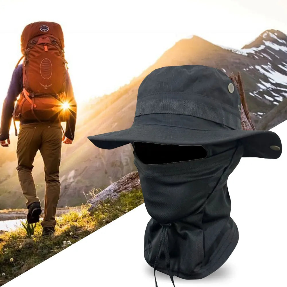 “Sun Hat & Balaclava Full Face Mask Set – Wide Brim Bucket Hat for Sun Protection, Fishing, Hiking & Camping”