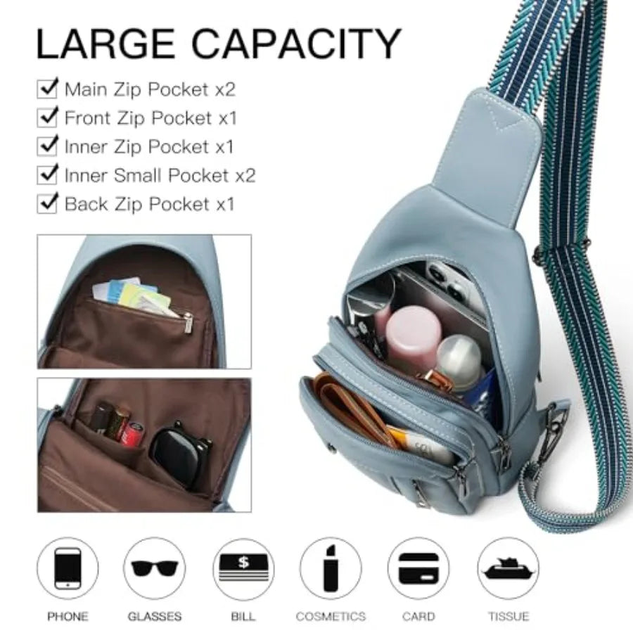 7L Leather Sling Bag for Men & Women — Anti-Theft Travel Crossbody Daypack