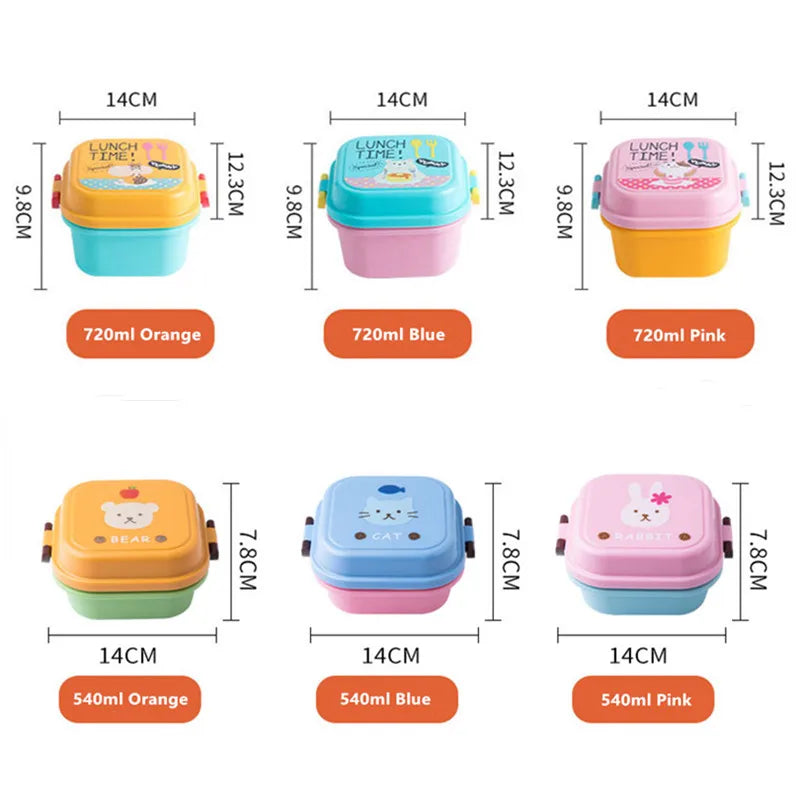 Cartoon Healthy Plastic Lunch Box – Microwave & Oven Safe Bento Box for Kids, Food Container Dinnerware