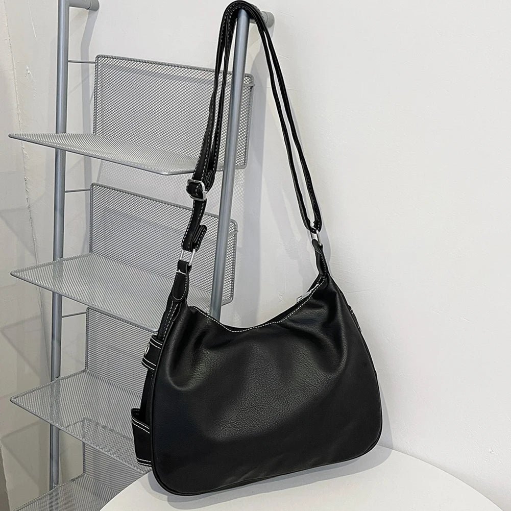 Y2K Punk PU Leather Crossbody Bag – Adjustable Strap Hobo Tote for Women