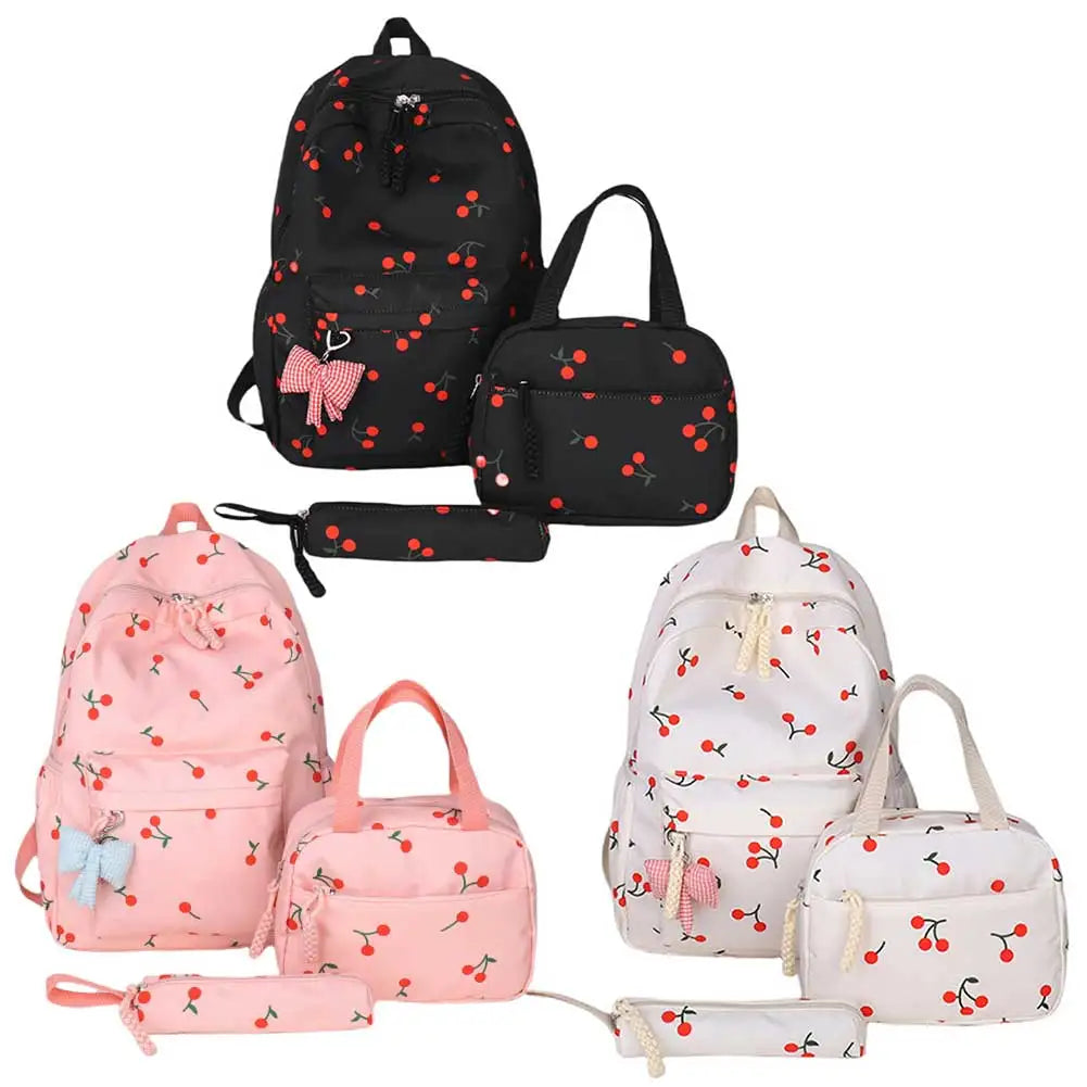 3-Piece School Bag Set – BackPack + Lunch Bag + Pencil Case (Cherry Printed)