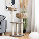 Tangkula Modern Cat Tree – Small Tall Indoor Cat Tower with Sisal Scratching Post & Handmade Wicker Cat Condo for Stylish Homes