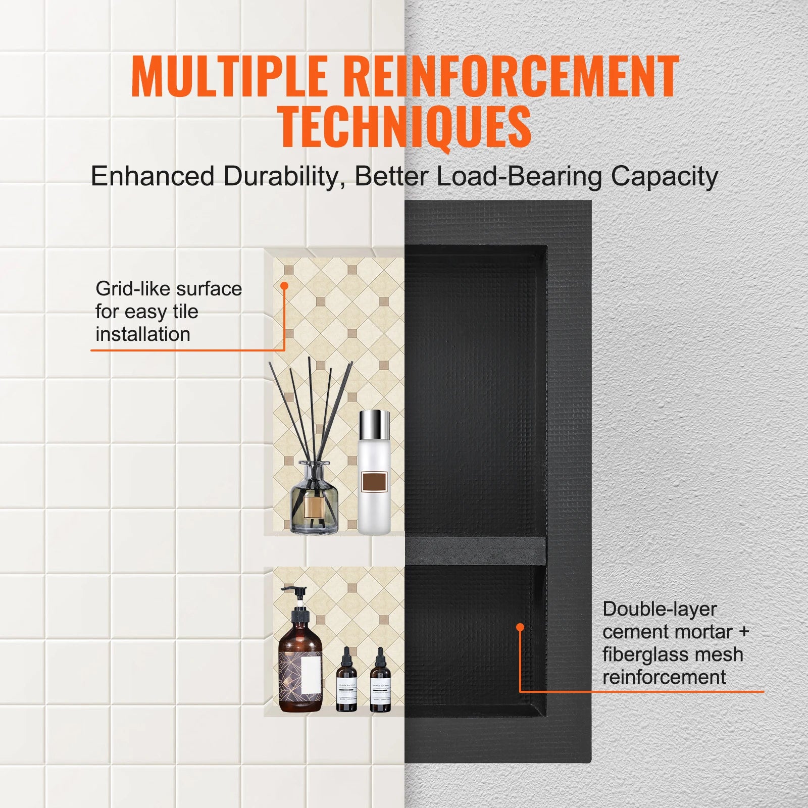 Tile-Ready Recessed Shower Niche Insert – Wall Shelf Organizer for Soap & Shampoo
