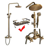 Antique Brass Shower Faucet Set – Wall-Mounted Rainfall Head with Dual Handles Hot & Cold Mixer Tap