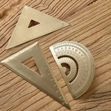 Vintage Brass Straight Ruler – Metal Triangle & Protractor Measuring Tool for Students & Creatives