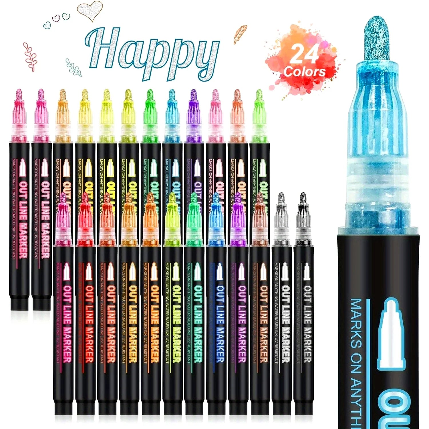Metallic Double Line Pens Set (12 / 24 / 36 Colors) – Decorative Outline Pens for Scrapbooking & Card Writing