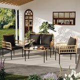 “4-Piece Outdoor Patio Furniture Set – Rattan Balcony Set with Chaise Lounge, 2 Armchairs & Coffee Table”