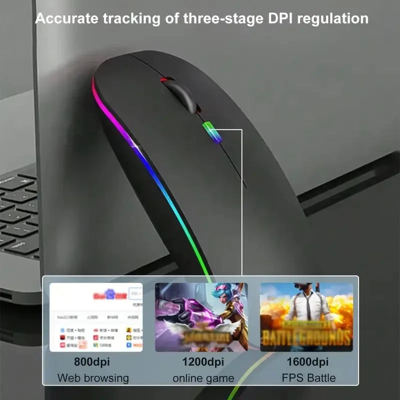 Rechargeable Wireless RGB Mouse – Ergonomic Silent Click USB Mouse with Backlit Design for Laptop & Computer
