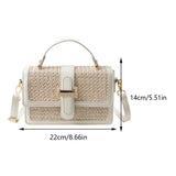Straw Woven PU Leather Crossbody Bag – Flap Shoulder Bag with Adjustable Strap for Holiday & Travel