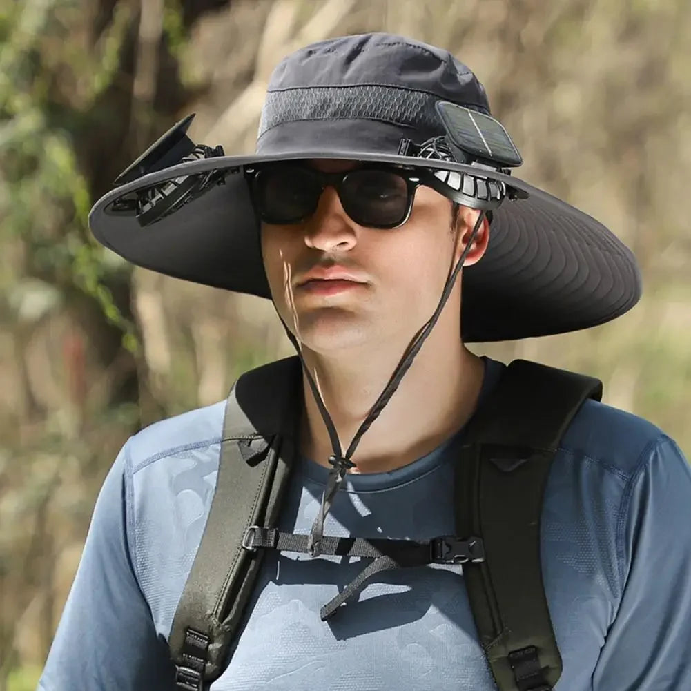 Solar-Powered Fisherman Hat – Outdoor Camping, Fishing & Hiking Sun Cap with Built-In Cooling Fan (Unisex)