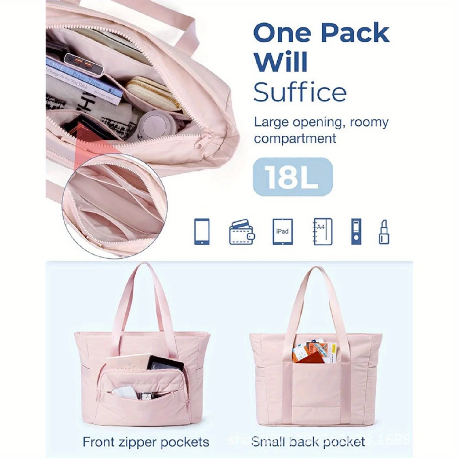 Women’s stylish pink nylon shoulder bag – lightweight portable handbag, simple casual shopping & commuter tote for daily use