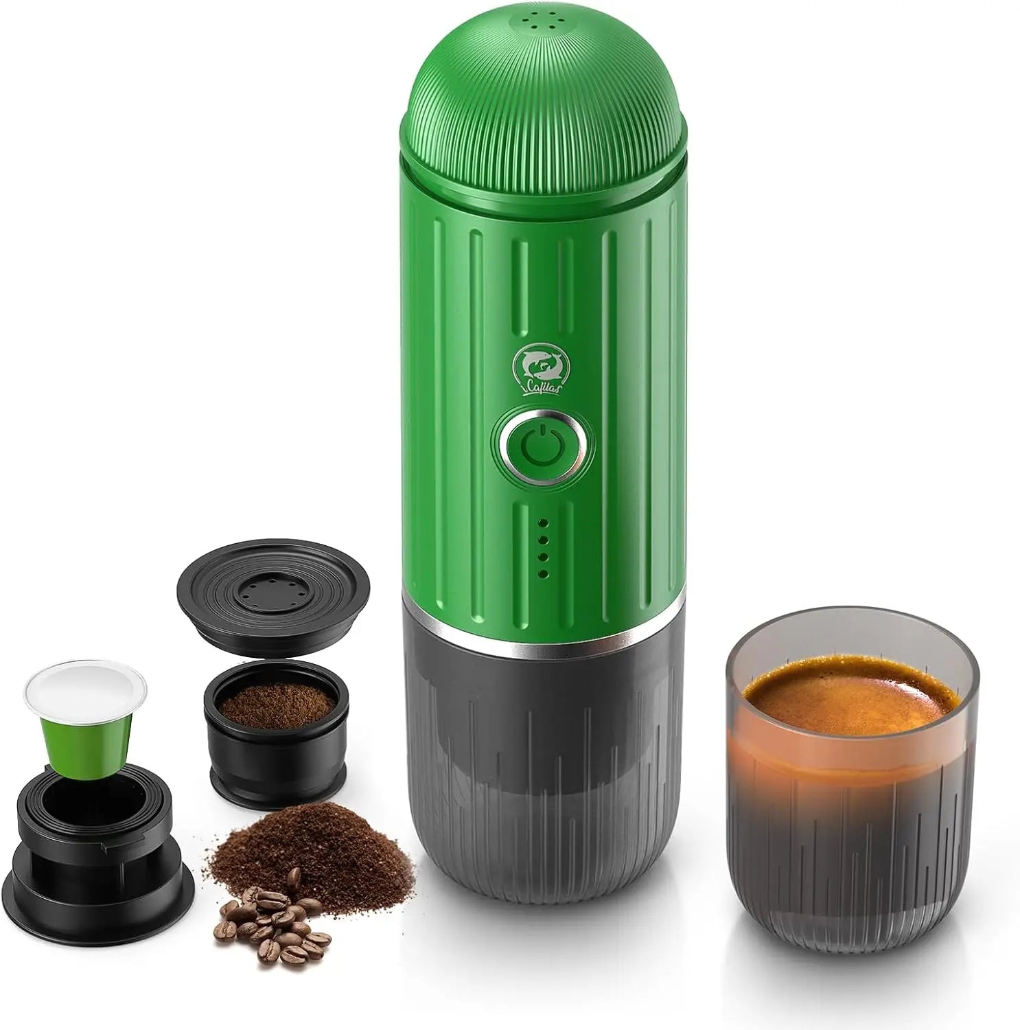 Rich Crema Portable Electric Espresso Maker – Self-Heating, 2-in-1 Extraction System for Travel, Car & Hiking