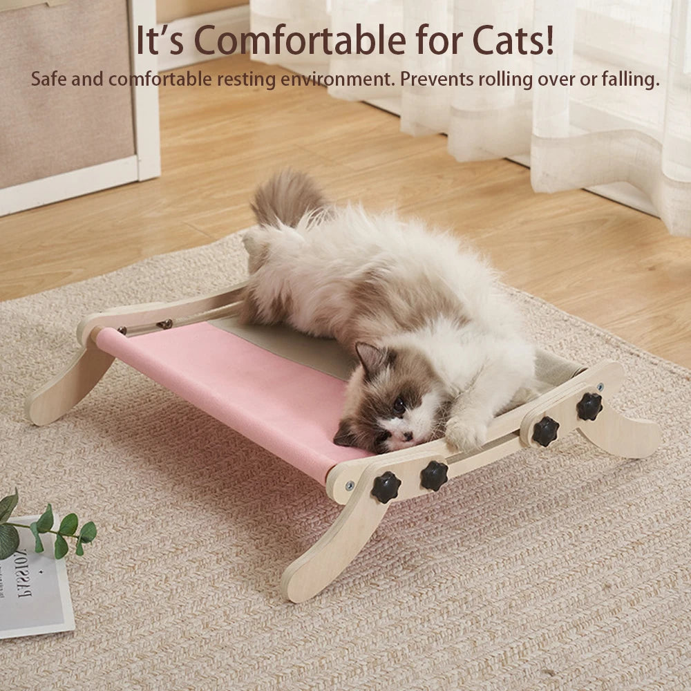 Cat Hammock Dual-Use Bed – Adjustable Window & Radiator Hammock for Indoor Cats, Wooden Frame Holds up to 18KG