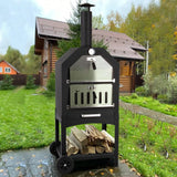 “Outdoor Wood-Fired Pizza Oven – Portable Patio Pizza Maker with Cooking Grill, Wheels & Waterproof Cover for Backyard & Camping”