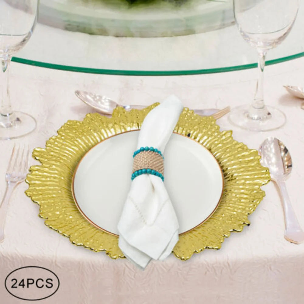 24-Pack 13″ Gold Round Charger Plates – Elegant, Lightweight Decorative Dining Base