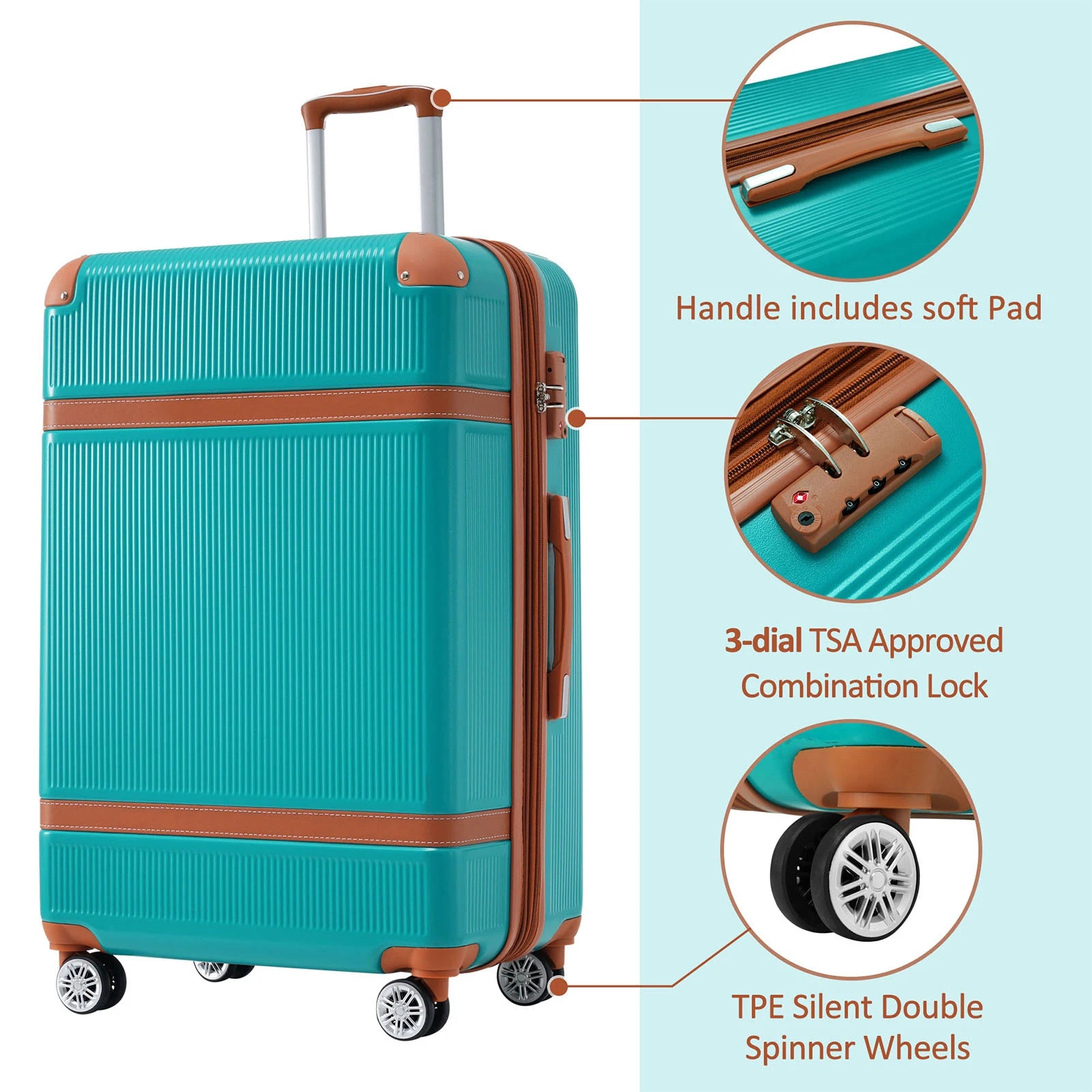 3-Piece Expandable Luggage Set (20”-24”-28”) – Lightweight Rolling Suitcases with 8 Spinner Wheels & TSA Lock