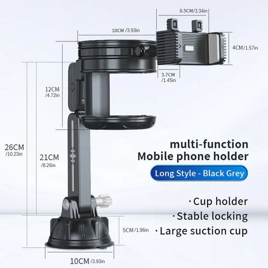 Multi-functional car phone & cup holder – adjustable automotive beverage holder with non-slip silicone bottom for interior accessories