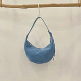 Women’s Suede Crescent Shoulder Bag – Retro Solid Color Handbag with Zipper Closure, Trendy Clutch for Work & Travel