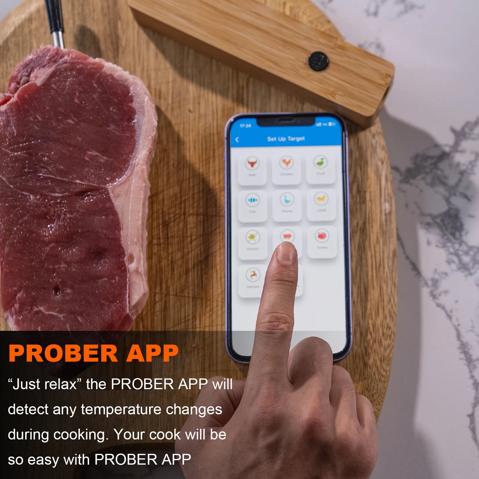 Rayfurn Smart Meat Thermometer – Wireless Bluetooth BBQ Thermometer with Rechargeable Battery & Accurate Food Temperature Measurement