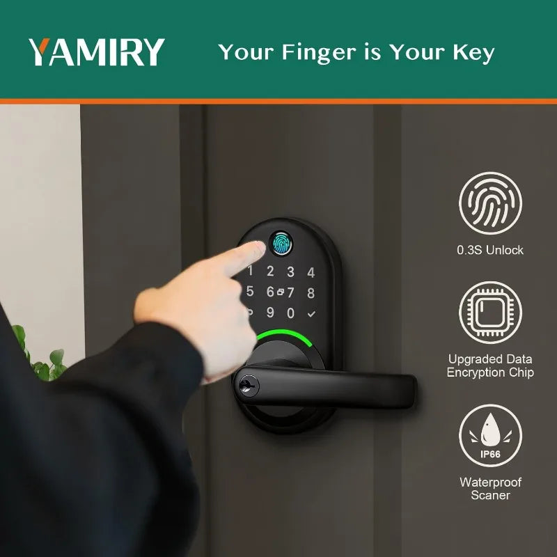 Smart Door Handle Lock with Keypad – YAMIRY Fingerprint Smart Lock with App, Generate Passcode Remotely