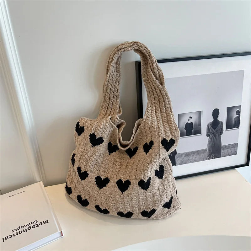 Woven Knitted Straw Tote – Large Capacity Shoulder Bag for Summer & Travel