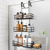 Over-the-Door 3-Tier Hanging Shower Caddy with Soap Holder & 4 Hooks – Rust-Proof Shelf for Bathroom Door