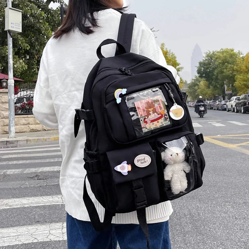 Cute Kawaii Large-Capacity Nylon Student Rucksack – Japanese Style Backpack for Teen Girls