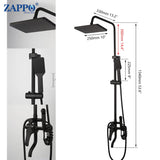 Zappo Matte Black 8-Inch Rainfall Shower Set – Wall-Mounted 3/4-Function System with ABS Shelf